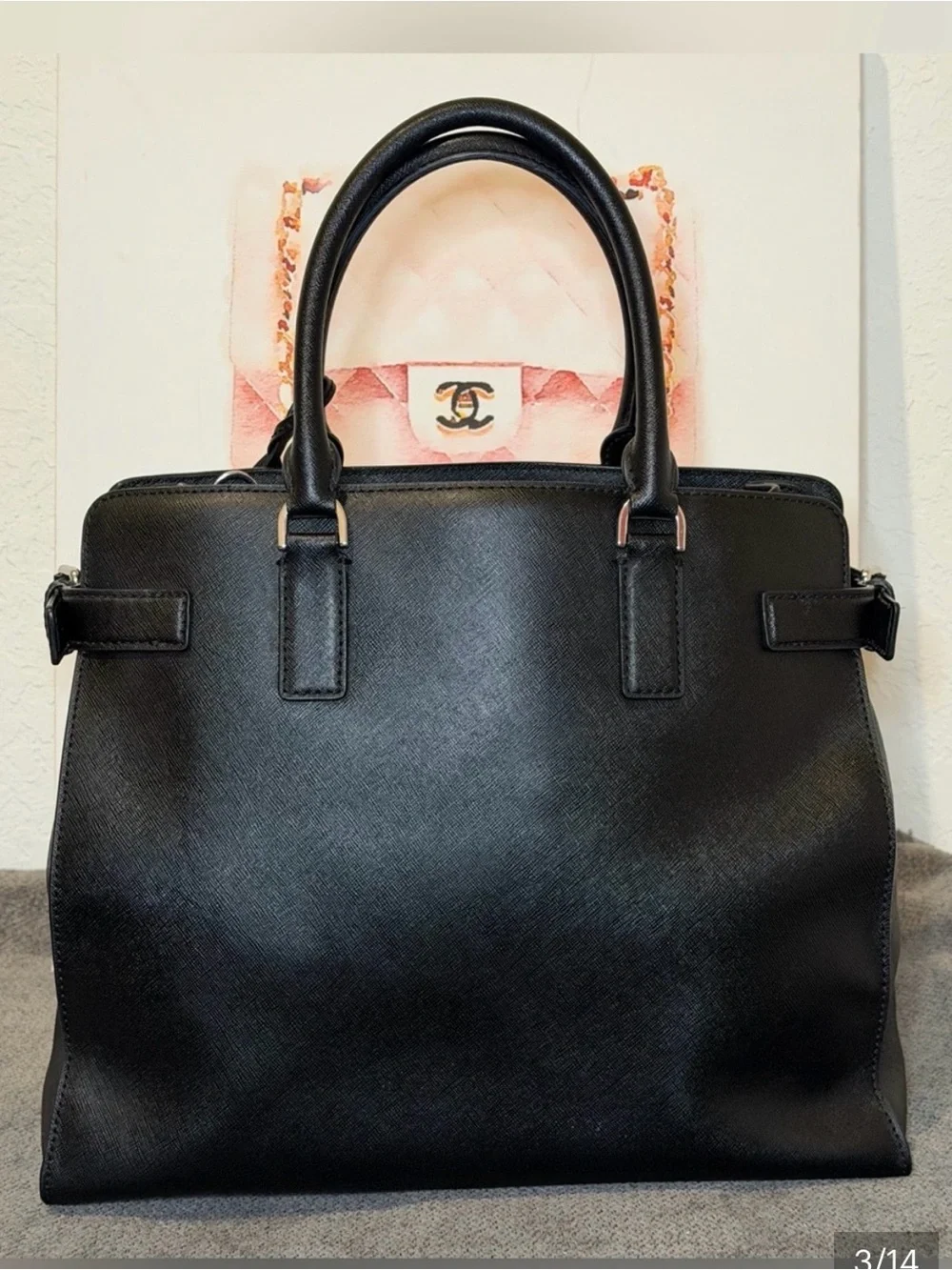 Michael Kors Black Saffiano Satchel with MK Charm